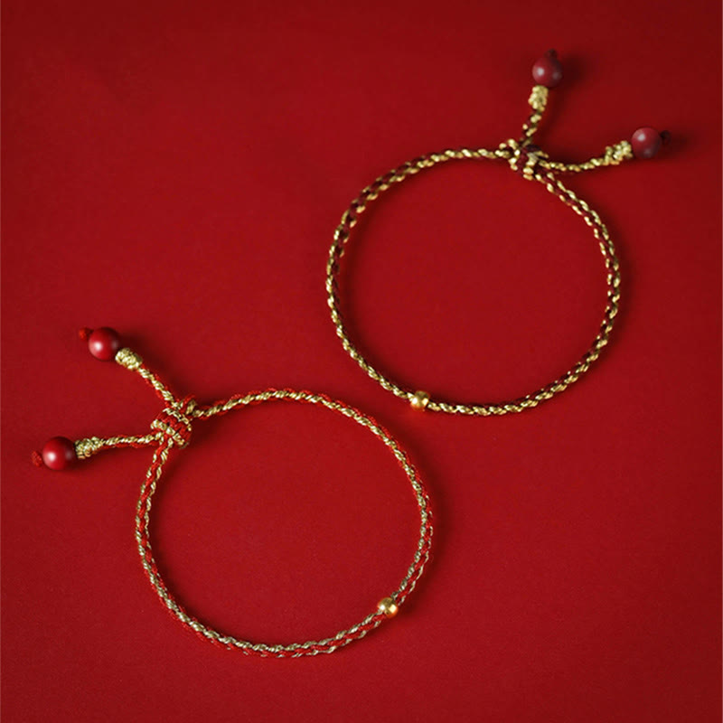 Cinnabar Bracelet with Lotus Silver Blessing Braid 6mm