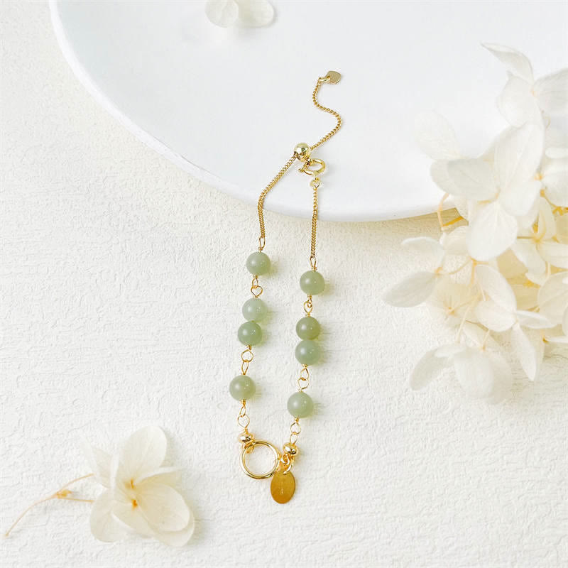 Natural Hetian Jade 14K Gold Bracelet for Luck & Prosperity