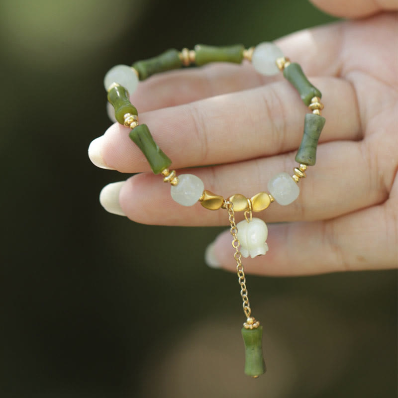 Green Bamboo Jade Wealth Bracelet for Prosperity & Growth