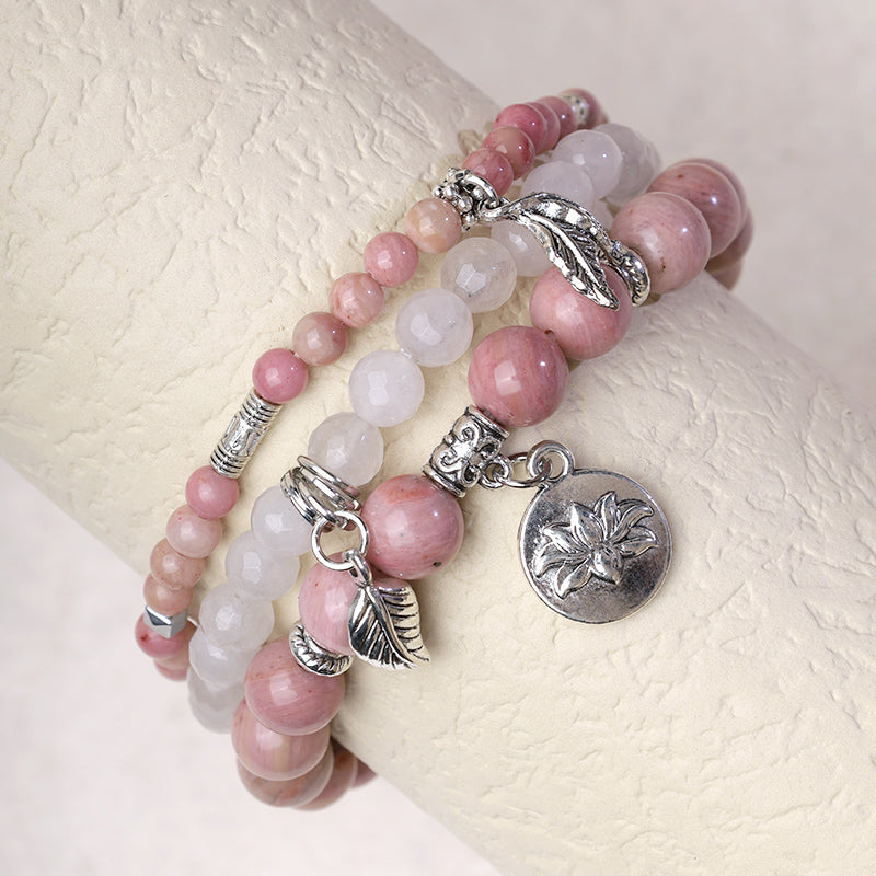 Amethyst Crystal Healing Bracelet with Lotus Symbol | 6-8mm Beads