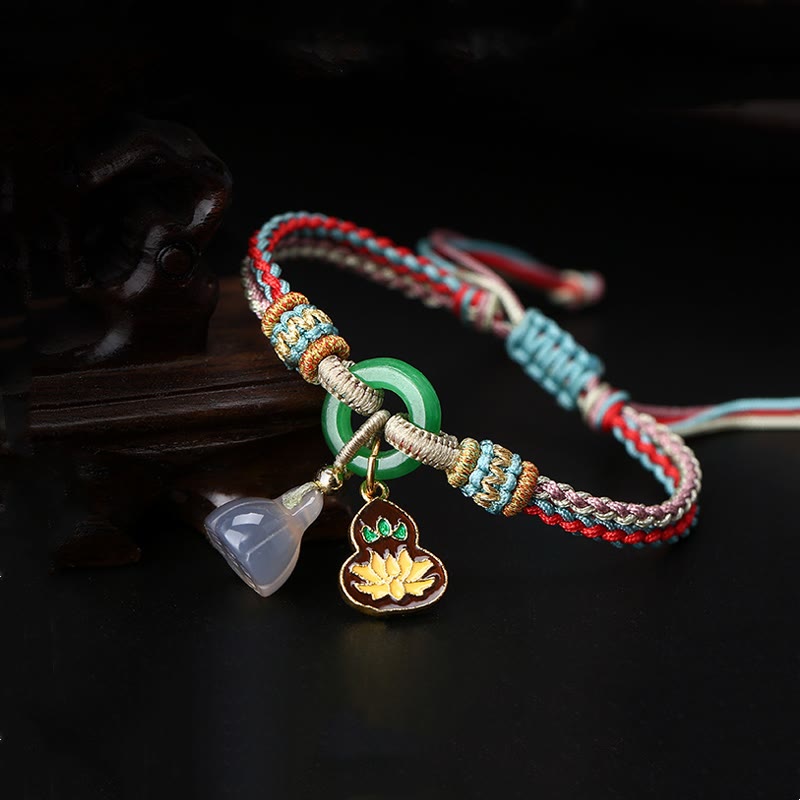 Lotus Chalcedony Jade Harmony Bracelet with Peace Buckle