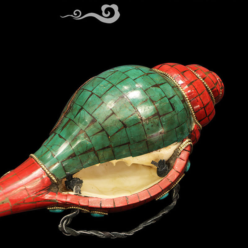 Coquillage tibétain Shankha fait main 23 cm | Décoration Zen