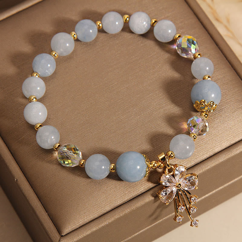8mm Aquamarine Pink Crystal Healing Charm Bracelet