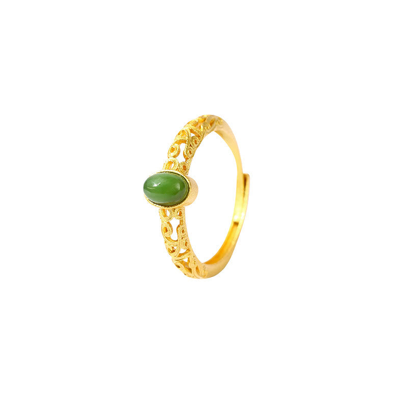 Adjustable Cyan Jade Luck Ring for Success and Healing