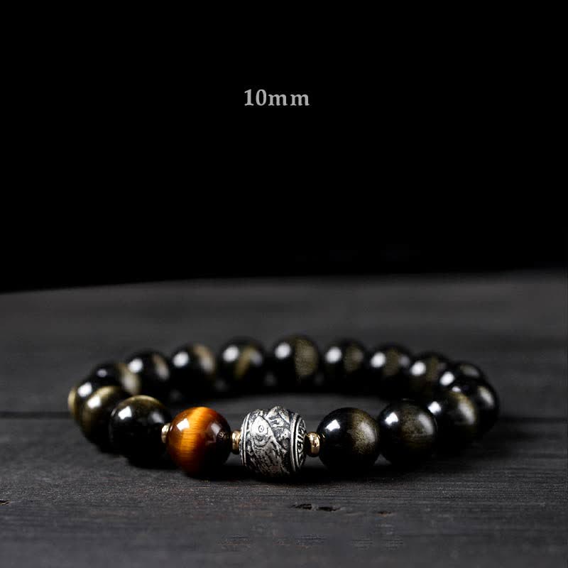 Rainbow Obsidian And Gold Sheen Obsidian Protection Bracelet 8mm
