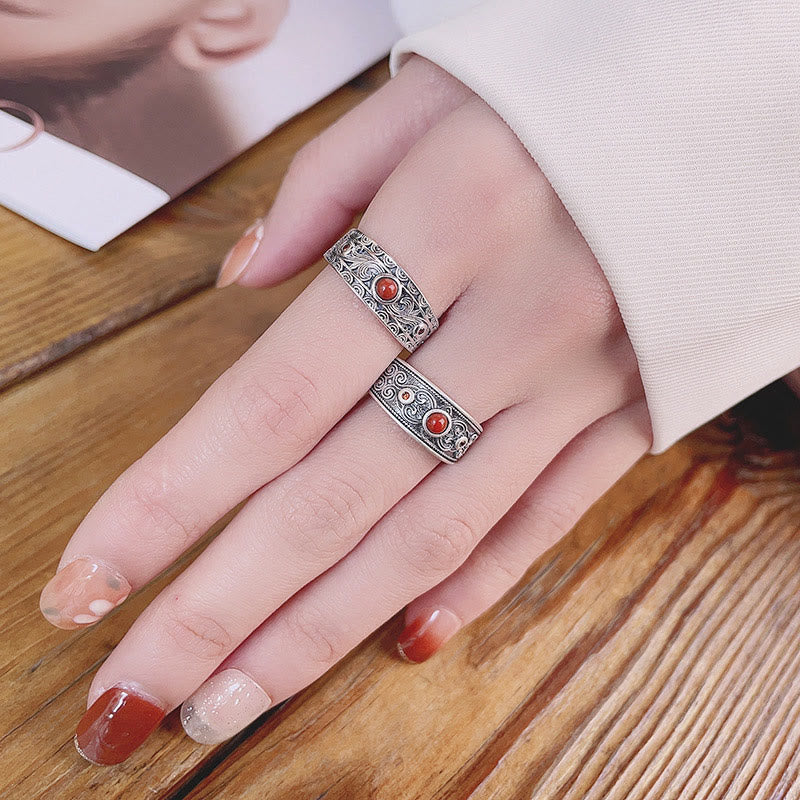 Adjustable Red Agate 925 Sterling Silver Ring | Logical Thinking