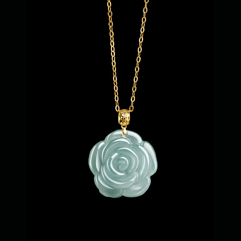 925 Sterling Silver Jade Luck Necklace 18K Gold Pendant