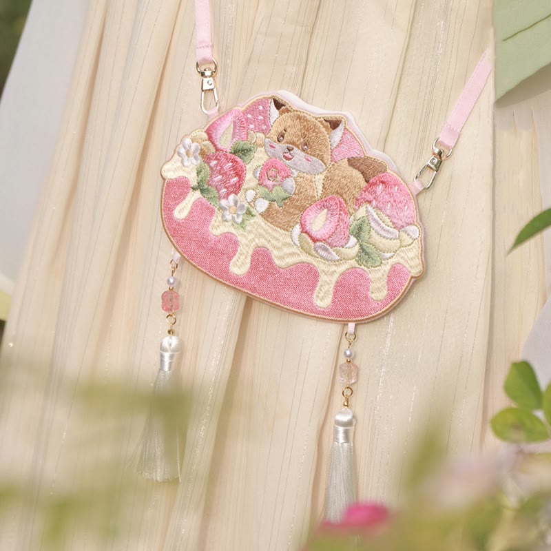 Cute Animal Hanfu Bag Embroidery | Lucky Panda Cat Shoulder Bag
