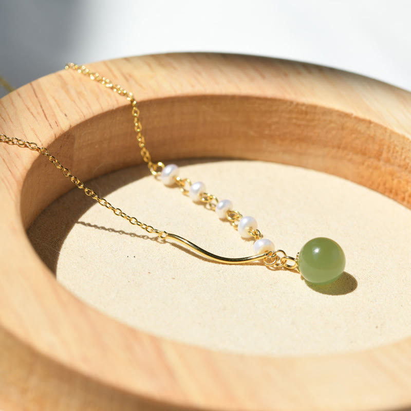 Natural Hetian Jade Pearl Luck Bead Necklace for Prosperity