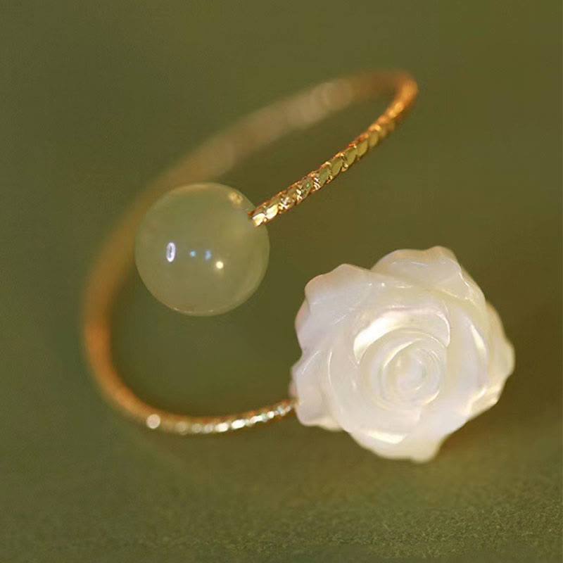 14K Gold Plated Tridacna Stone Jade Blessing Ring Adjustable