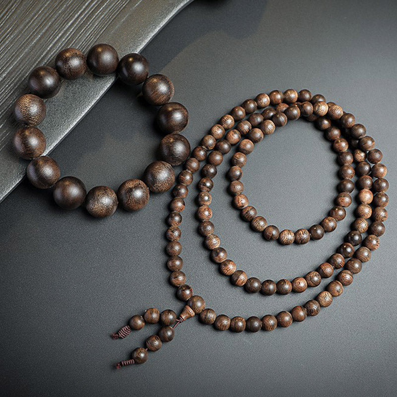 Agarwood 108 Wood Mala Beads Peace Strength Bracelet
