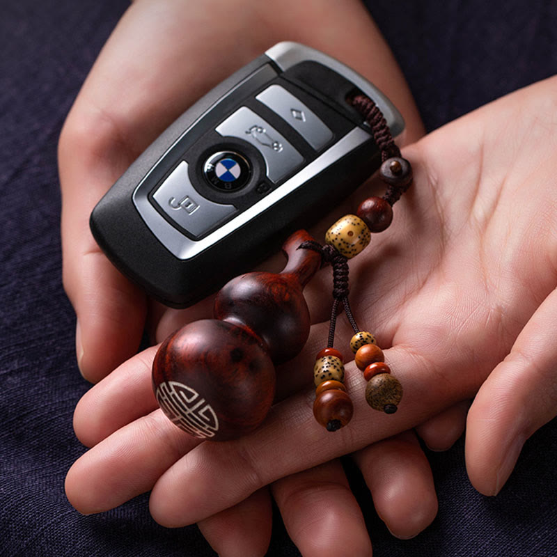 Ebony & Red Sandalwood Gourd Key Chain for Luck & Protection