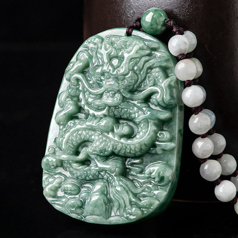 Handmade Jade Dragon Prosperity Necklace 6mm Beads