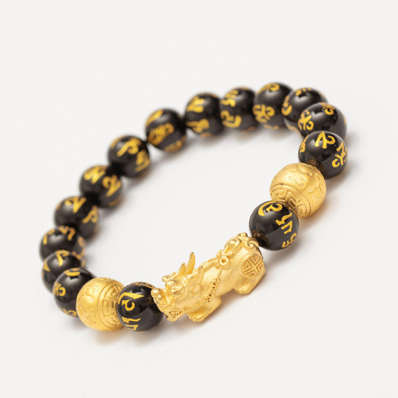 12mm Obsidian Pixiu Bracelet for Wealth & Protection