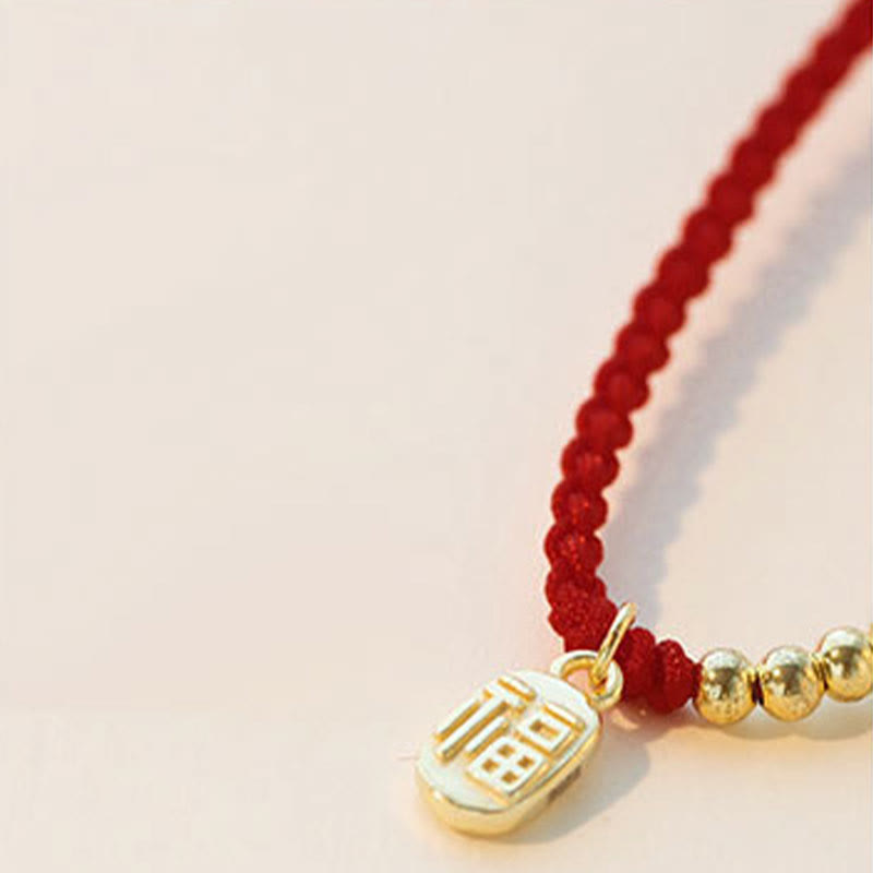 Fu Character Red String Bracelet for Luck & Protection