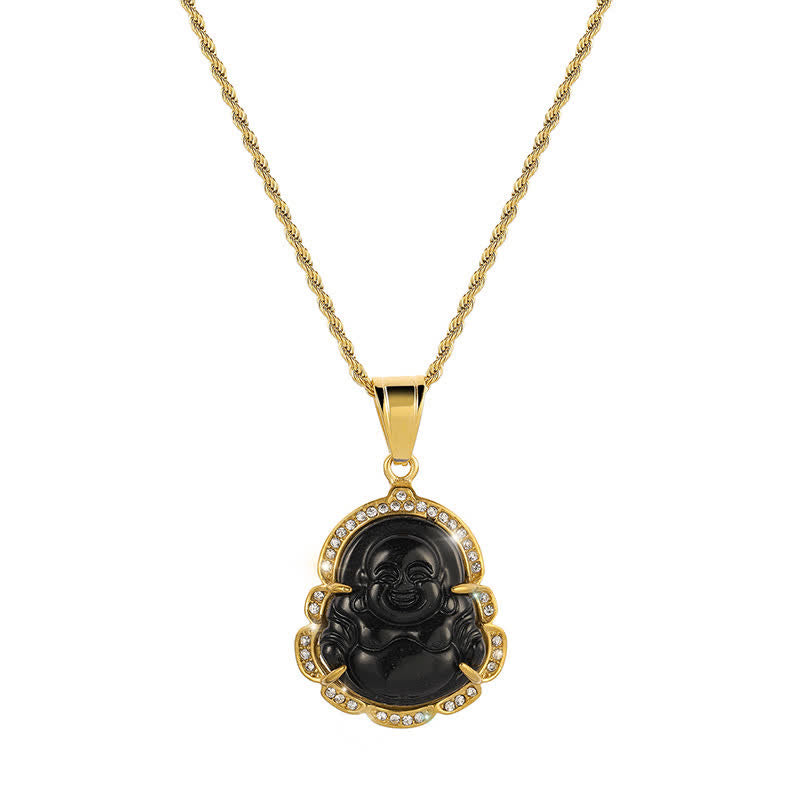 Gold Filled Laughing Buddha Jade Necklace Pendant for Luck