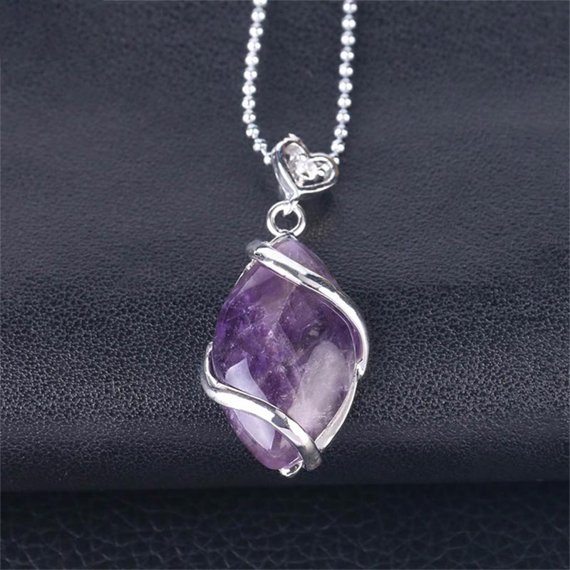 Amethyst Necklace with Natural Marquise Crystal Pendant