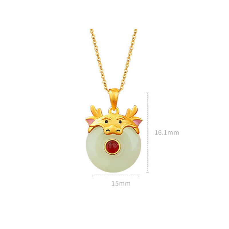 925 Sterling Silver Hetian Jade Dragon Necklace for Luck & Protection