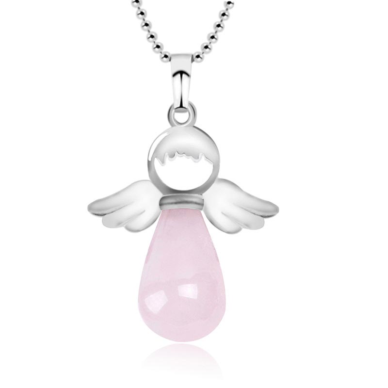 Natural Crystal Luck Necklace with Angel Wings Pendant