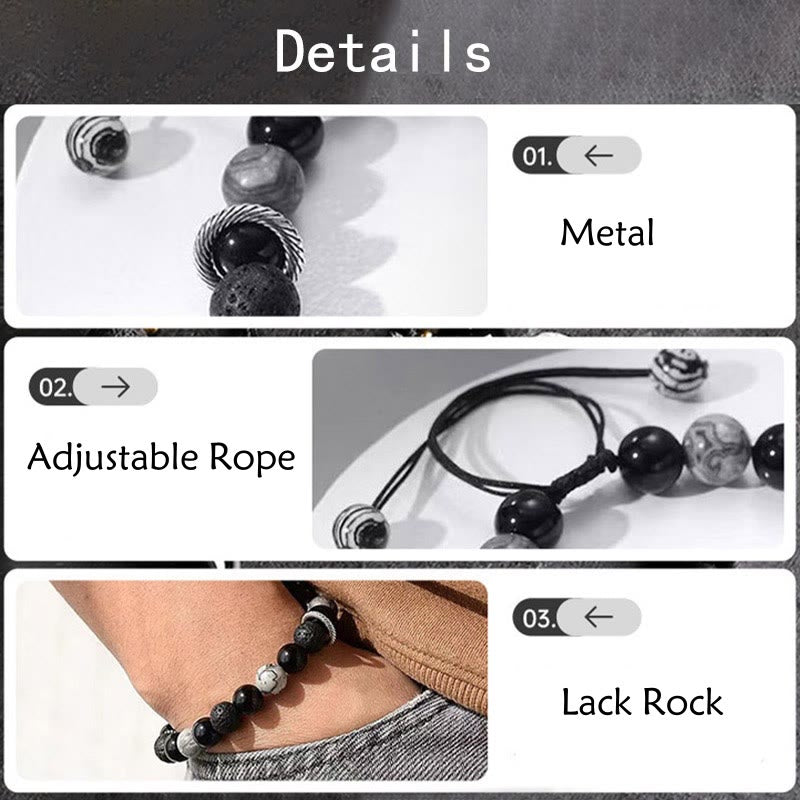 Vintage Lava Rock Black Obsidian Picasso Jasper Bracelet for Grounding
