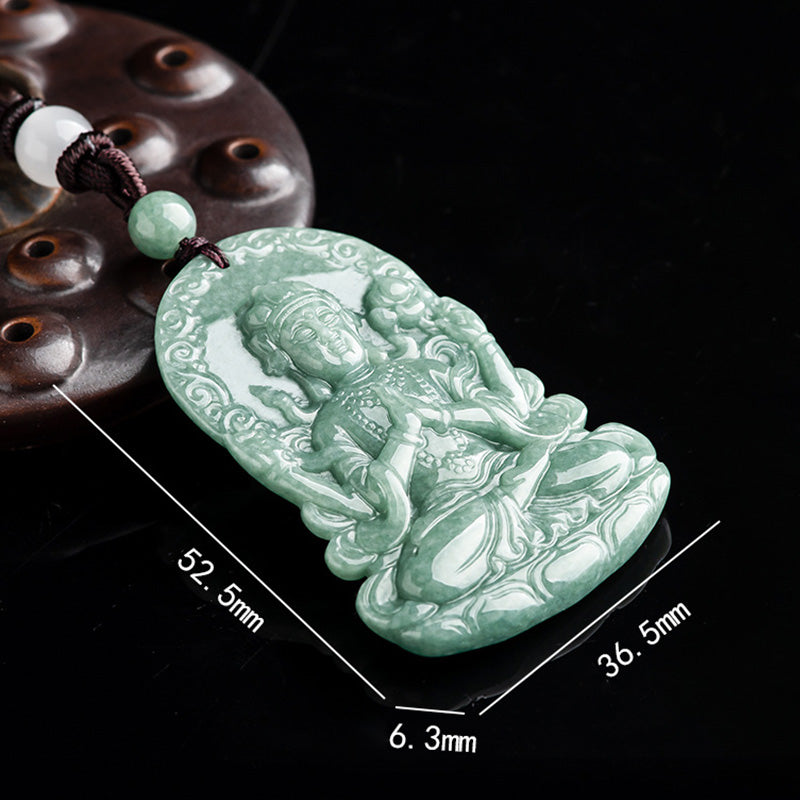 Four-Armed Avalokitesvara Jade Amulet Necklace for Blessings