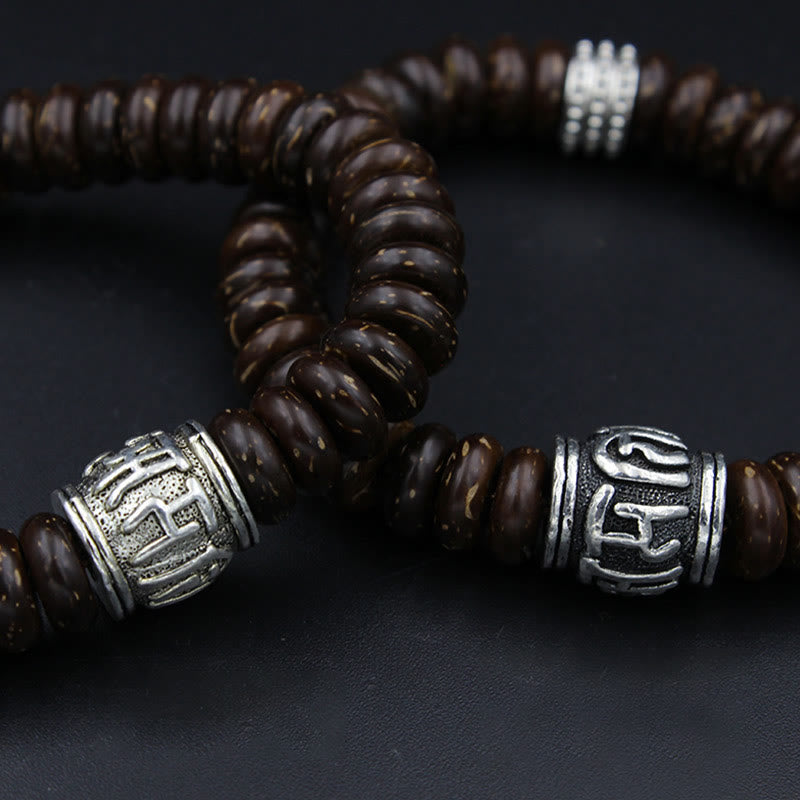 Tibetan Coconut Shell Om Mani Padme Hum Bracelet 14-16cm