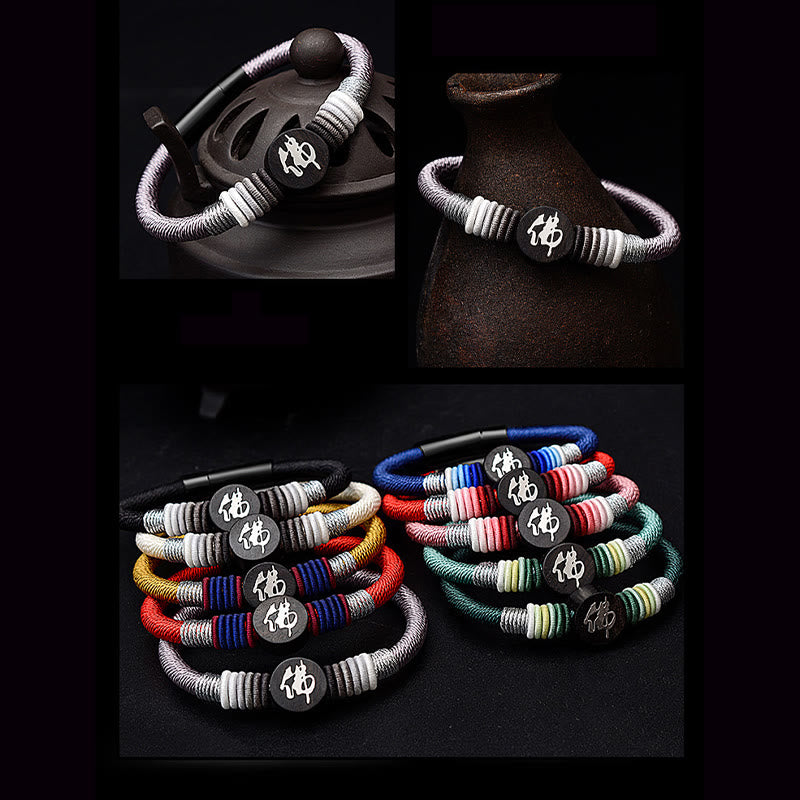 Handcrafted Ebony Buddha Bracelet with Red String | Protection