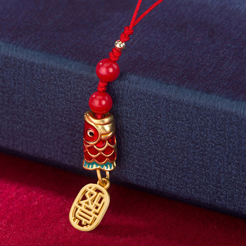 Cinnabar Koi Fish Charm Phone Hanging for Wealth & Luck