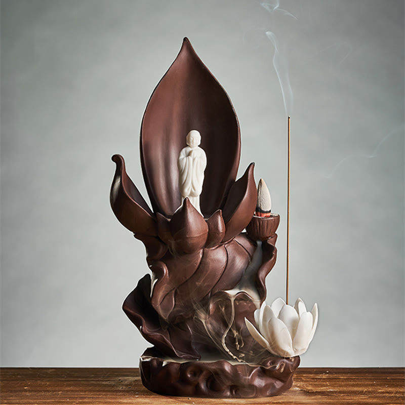 Lotus Buddha Purple Clay Incense Burner Spiritual Decor