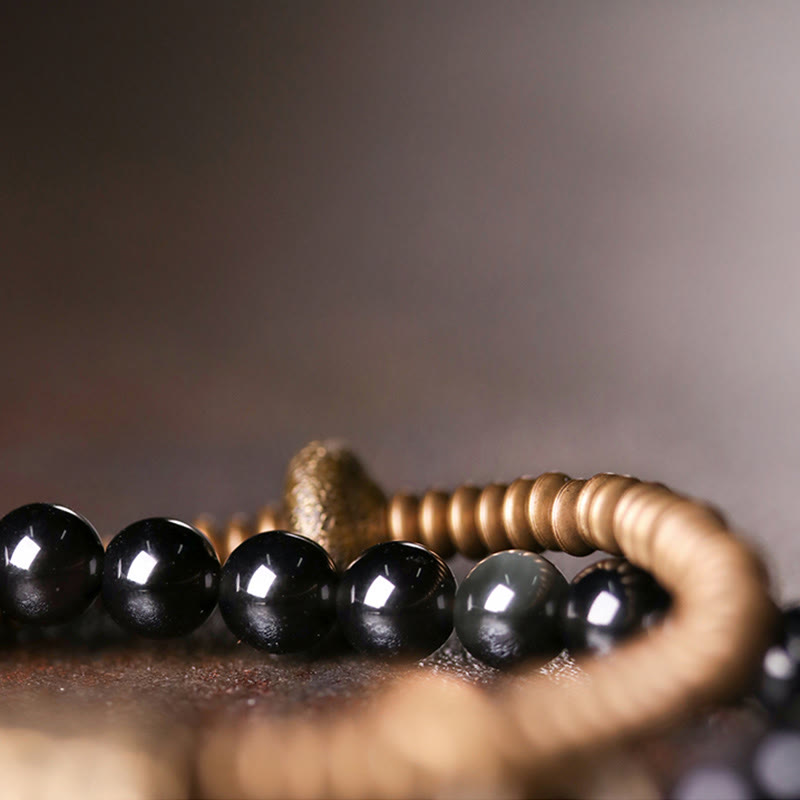 Unisex Rainbow Obsidian Copper Inner Peace Bracelet 6mm