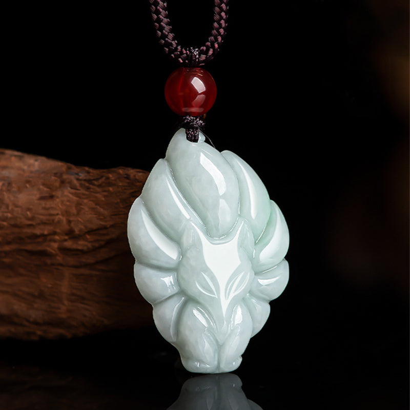 Natural Jade Nine Tailed Fox Prosperity Necklace Pendant