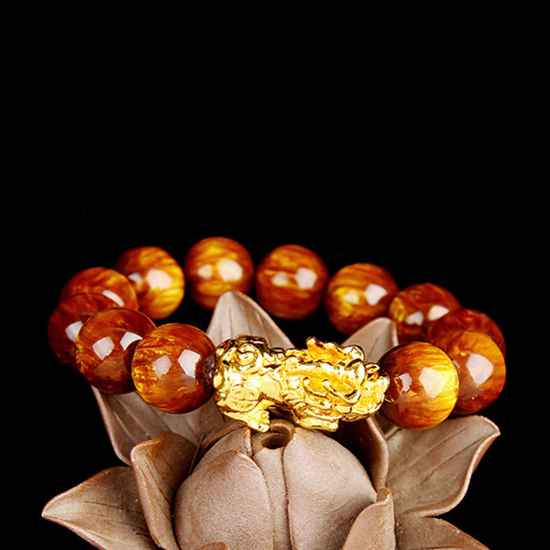10mm Golden Tiger Eye Pixiu Bracelet for Wealth