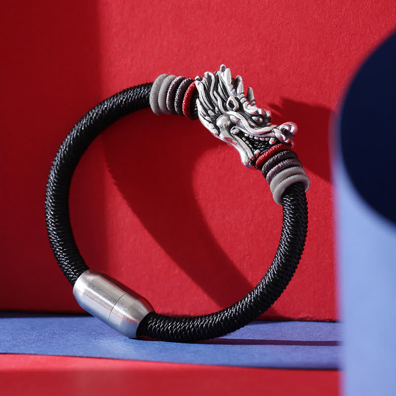 Sterling Silver Dragon Bracelet | Braided Luck Charm 6mm