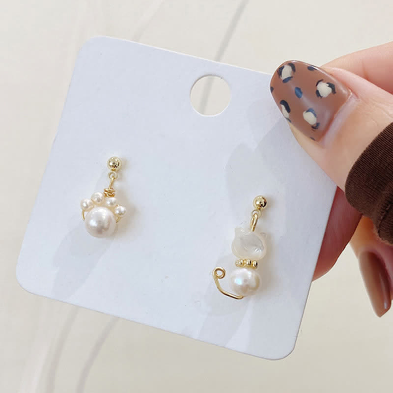 Pearl Wisdom Stud Earrings with Cat Paw Design