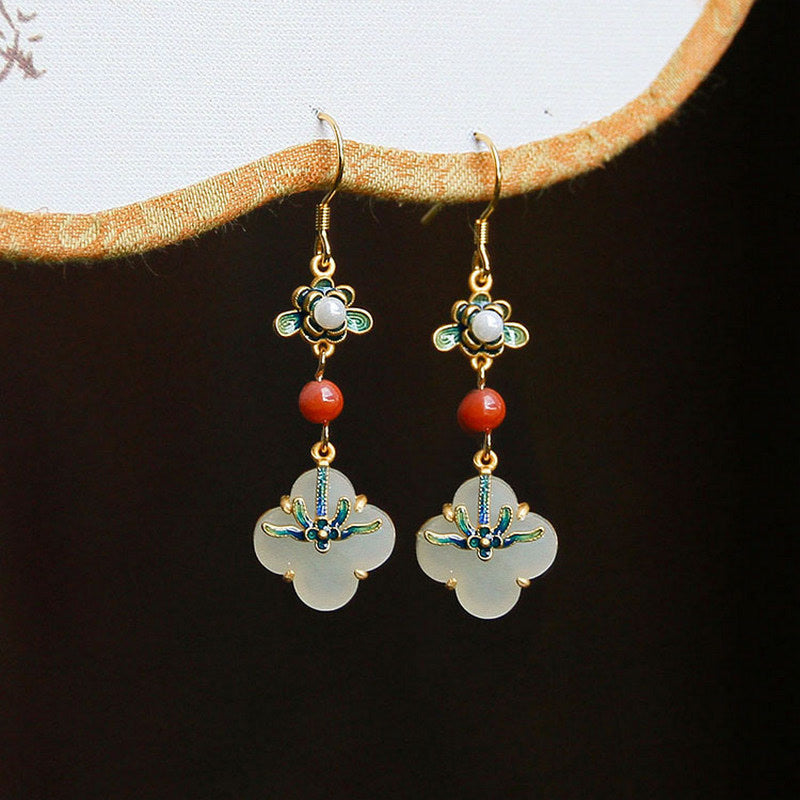 Lucky Four Leaf Clover Jade Earrings for Abundance & Luck