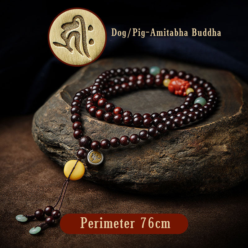 Chinese Zodiac 108 Mala Bracelet Red Agate & Sandalwood