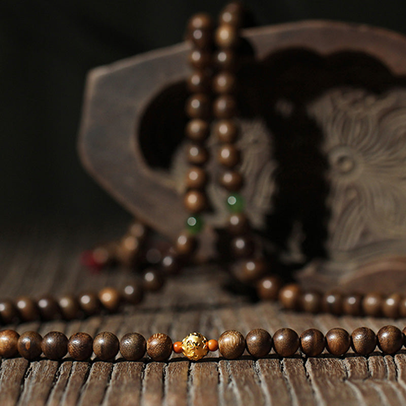 8mm Agarwood Cyan Jade 108 Bead Mala Bracelet for Strength