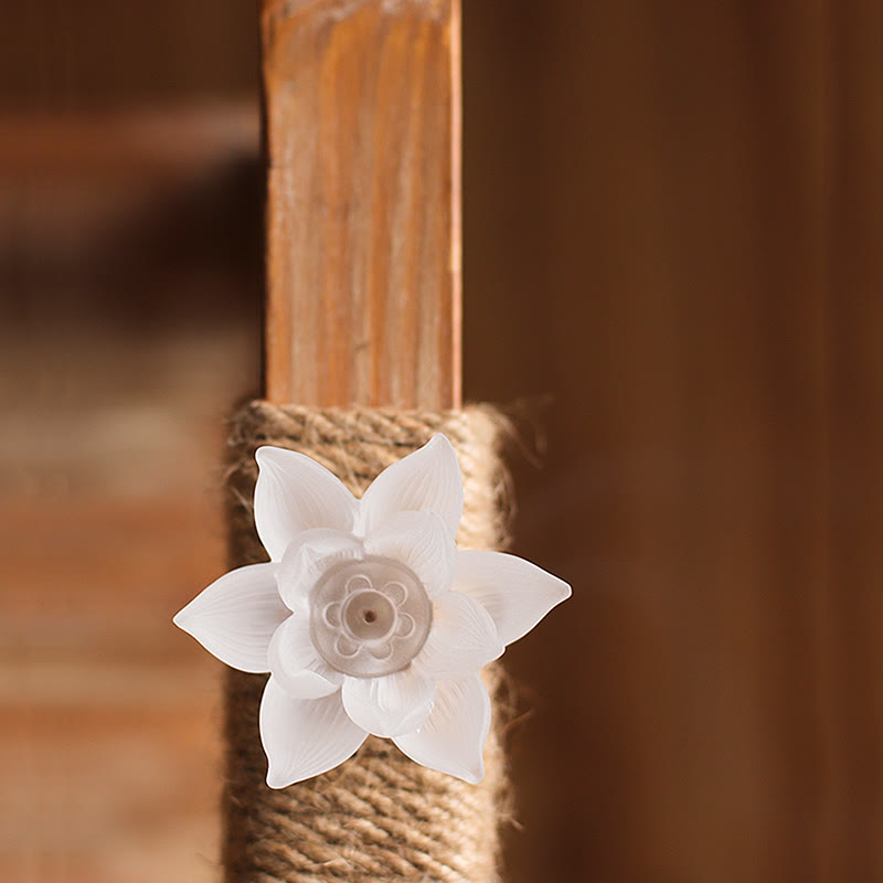 White Lotus Liuli Crystal Incense Burner for Meditation