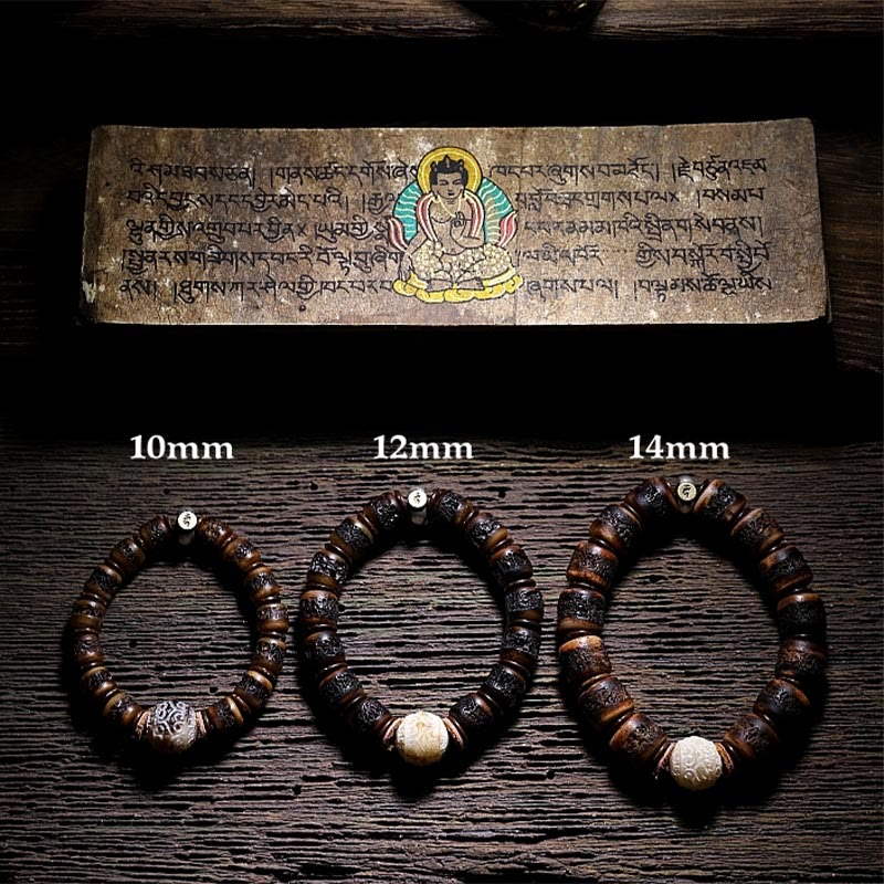 Bracelet en argent sterling avec os de yak et signe du zodiaque chinois, épaisseur 14 mm
