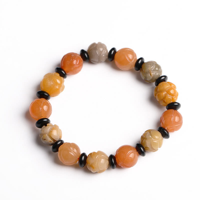10mm Golden Silk Jade Lotus Wealth Luck Bracelet