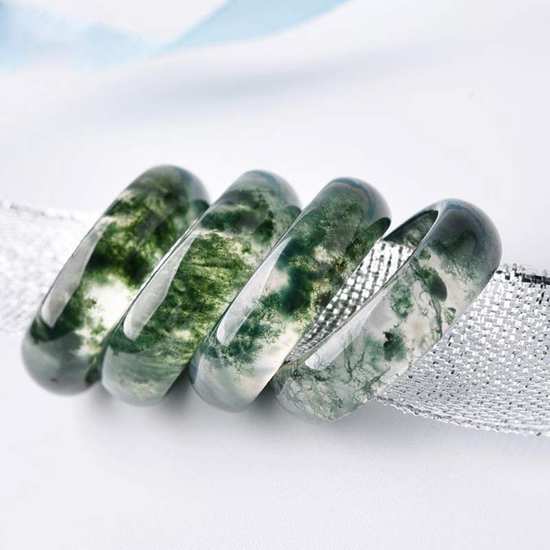 Moss Agate Healing Balance Ring 18mm Unisex Spiritual Jewelry