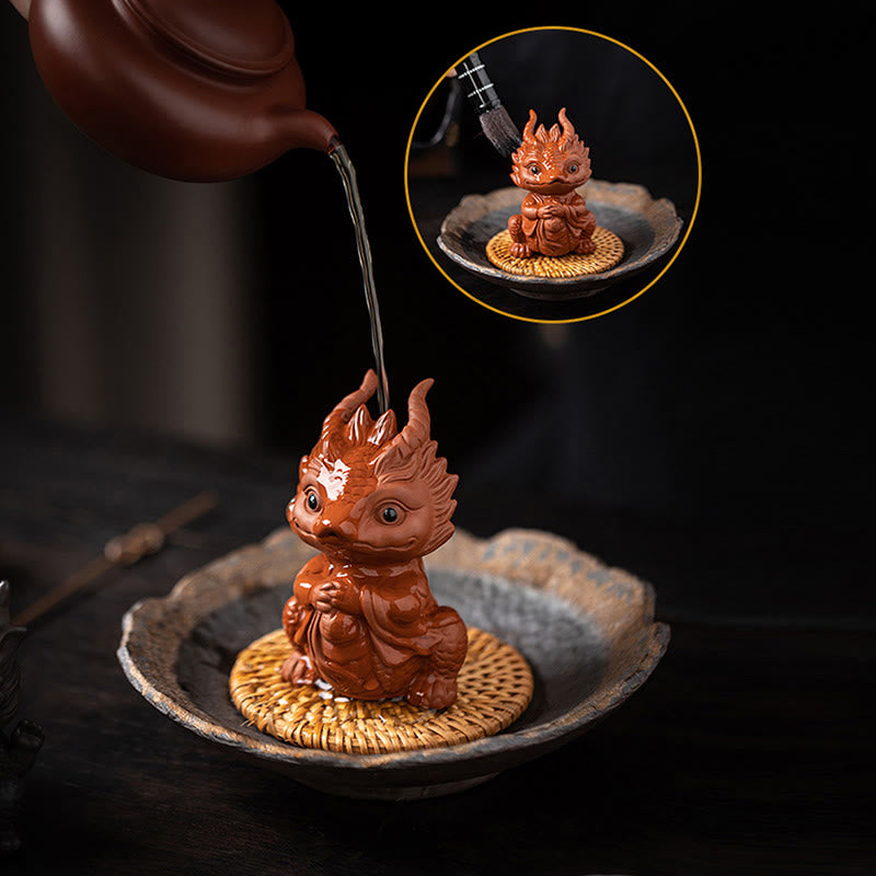 Purple Clay Luck Dragon Tea Pet Figurine | Spiritual Statue