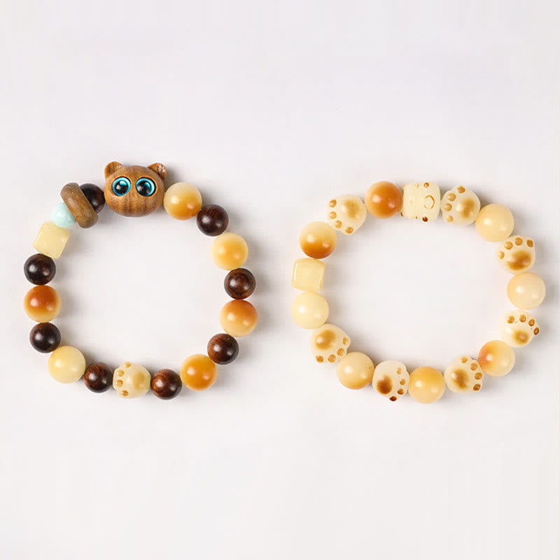 Bodhi Seed Sandalwood Cat Peace Bracelet 14-17cm Unisex