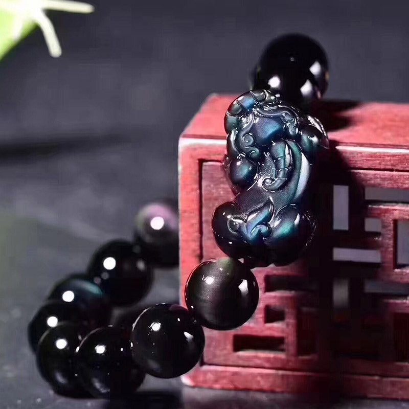 8mm Rainbow Obsidian Pixiu Bracelet for Luck