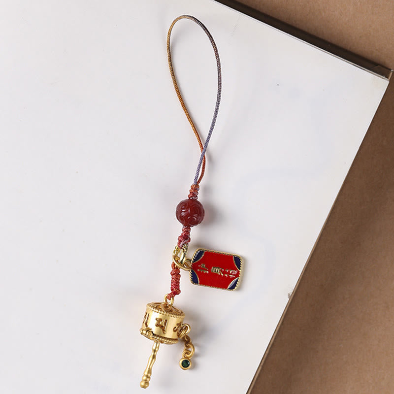 Amulette de prière Om Mani Padme Hum en agate rouge avec breloque de protection en cuivre