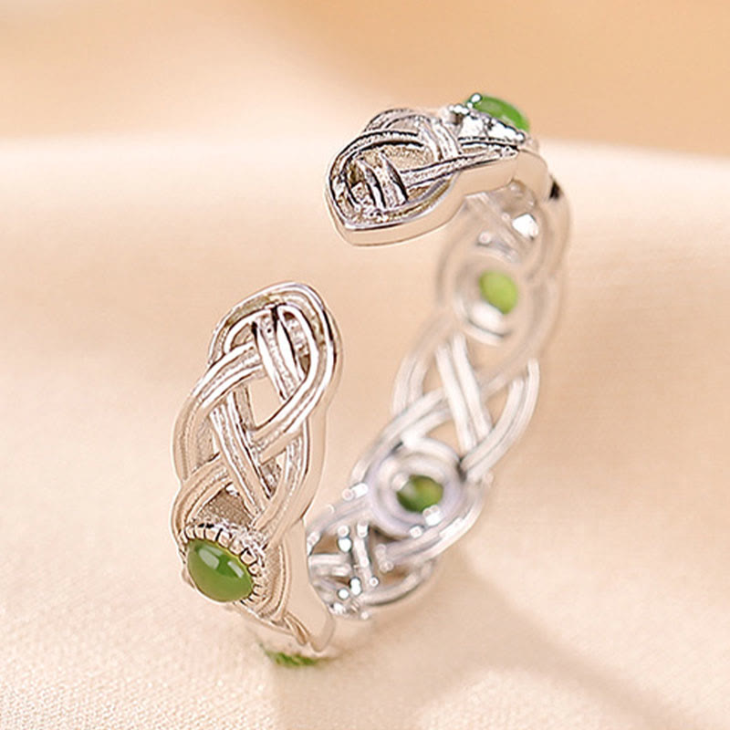 Cyan Jade Gold Plated Silver 925 Braided Success Ring
