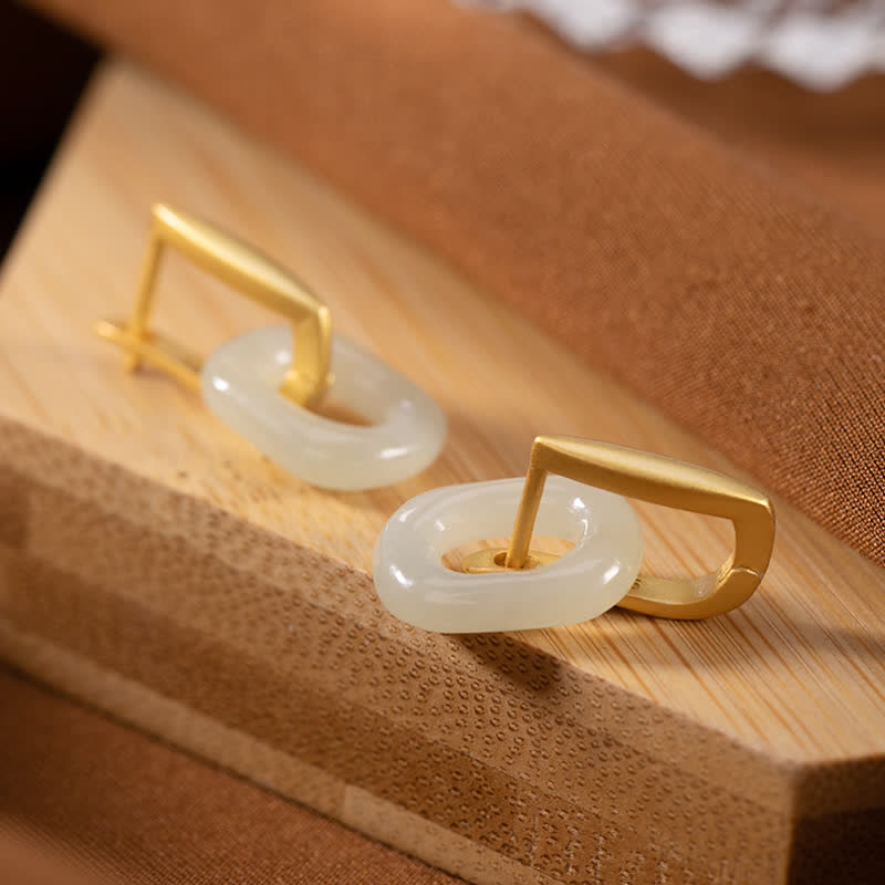White Jade Earrings 925 Sterling Silver for Happiness & Protection