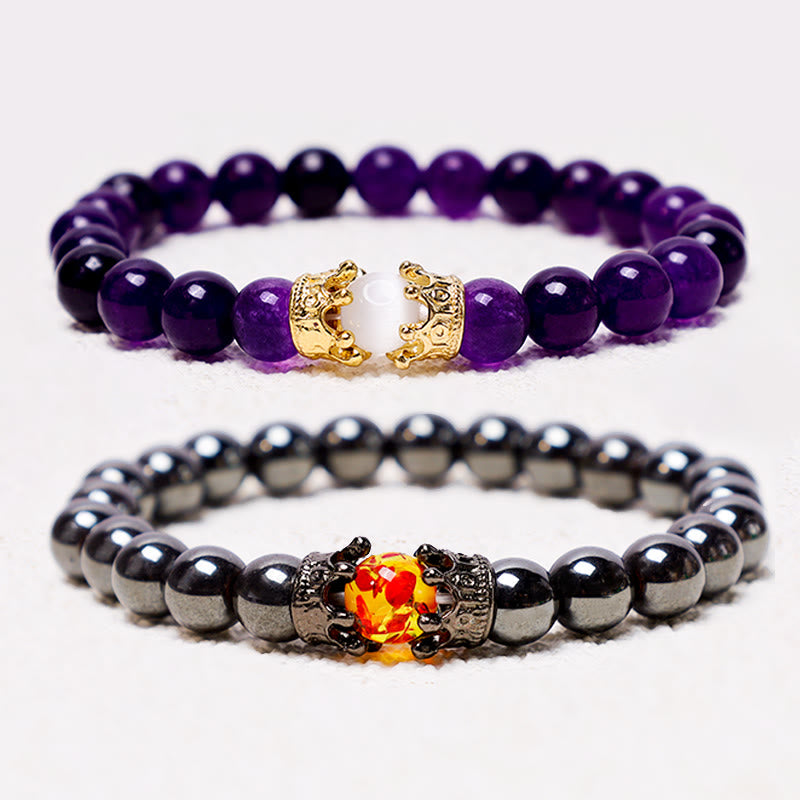 Unisex Natural Stone King and Queen Crown Healing Energy Spiritual Bracelet