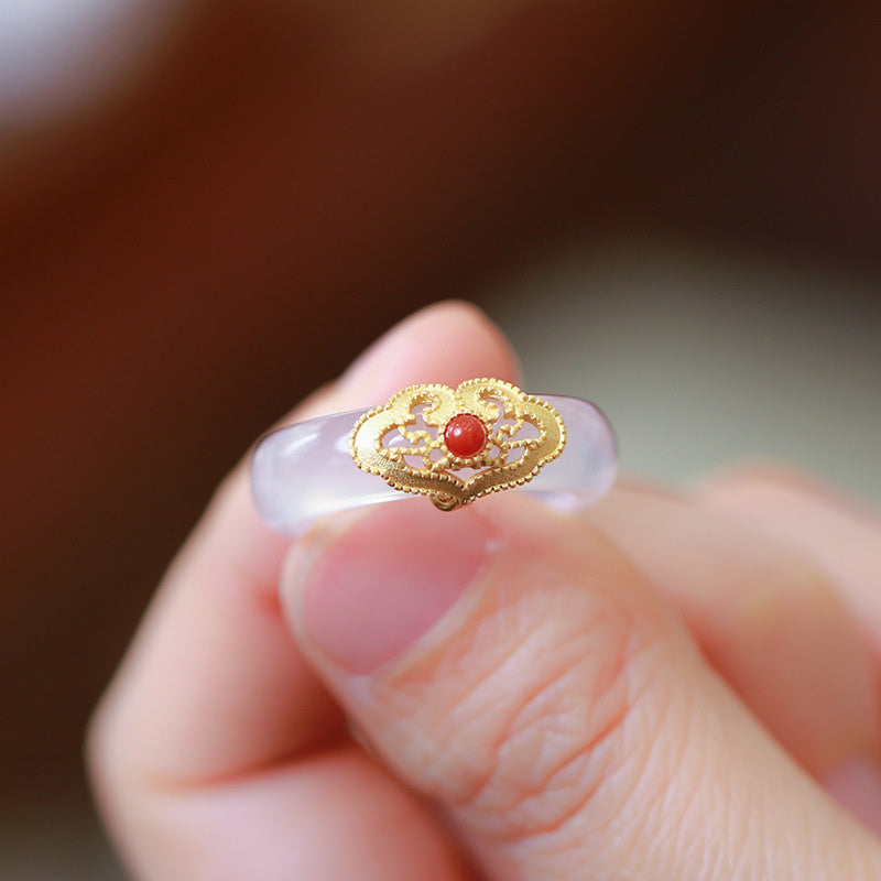 Cyan Jade & Red Agate Luck Protection Ring | Agate Rings