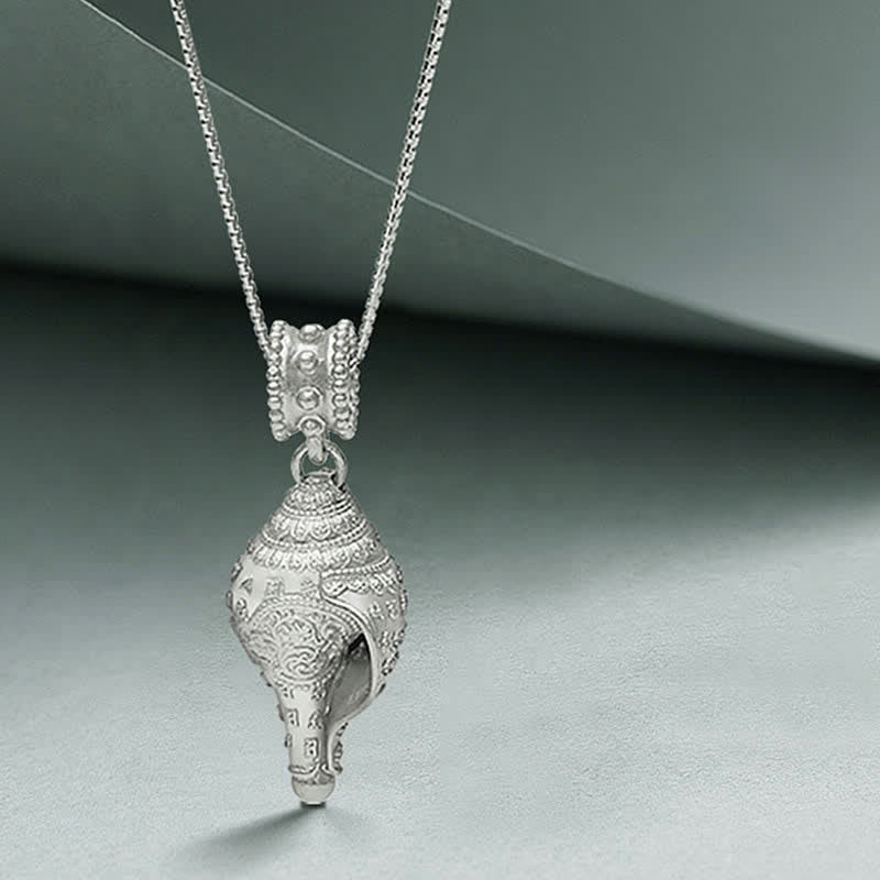 999 Sterling Silver Shankha Conch Shell Necklace for Spiritual Protection